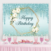 Blau Funkeln Und Blumen Glücklich Geburtstag Party Hintergrund